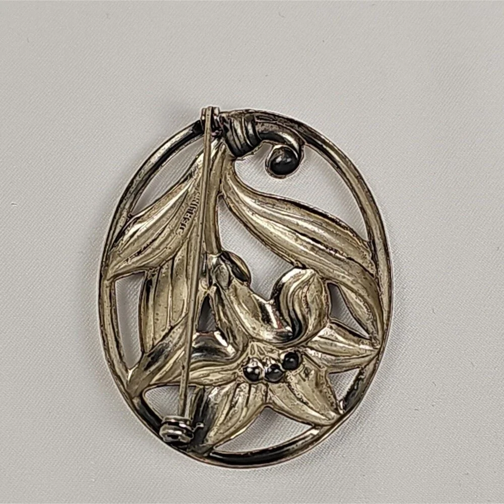Vintage Sterling Silver Botanical Floral Brooch Openwork Flower Pin